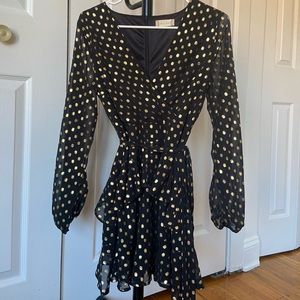 Gold and black polka dot party dress